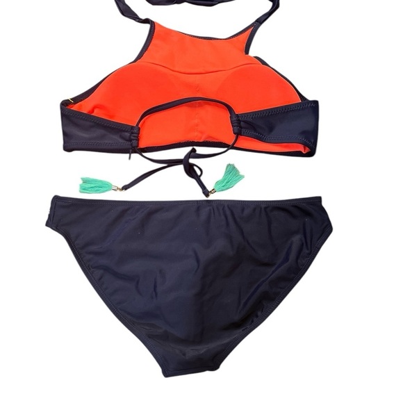 Navy and Coral Women's Swim Set Heat Swimwear BIKINI top + bottom size L. NWOT - Picture 2 of 9